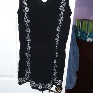 Black Romper with Stitched Flower Pattern